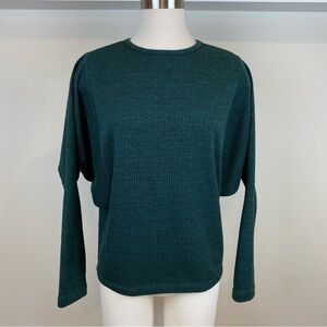 Clara Sun Woo Dark Green Heathered Knit Pullover Sweater Size XS Batwing Sleeves